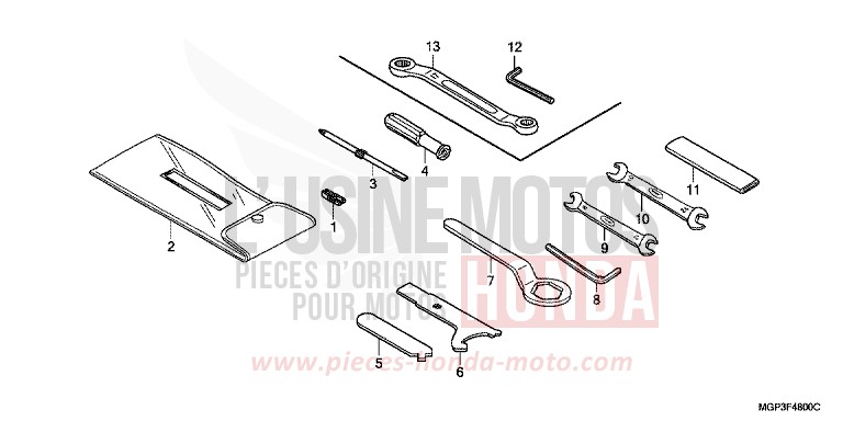 OUTILS de CBR1000RR "Fireblade" PEARL SUNBEAM WHITE (NHA66EA) de 2012